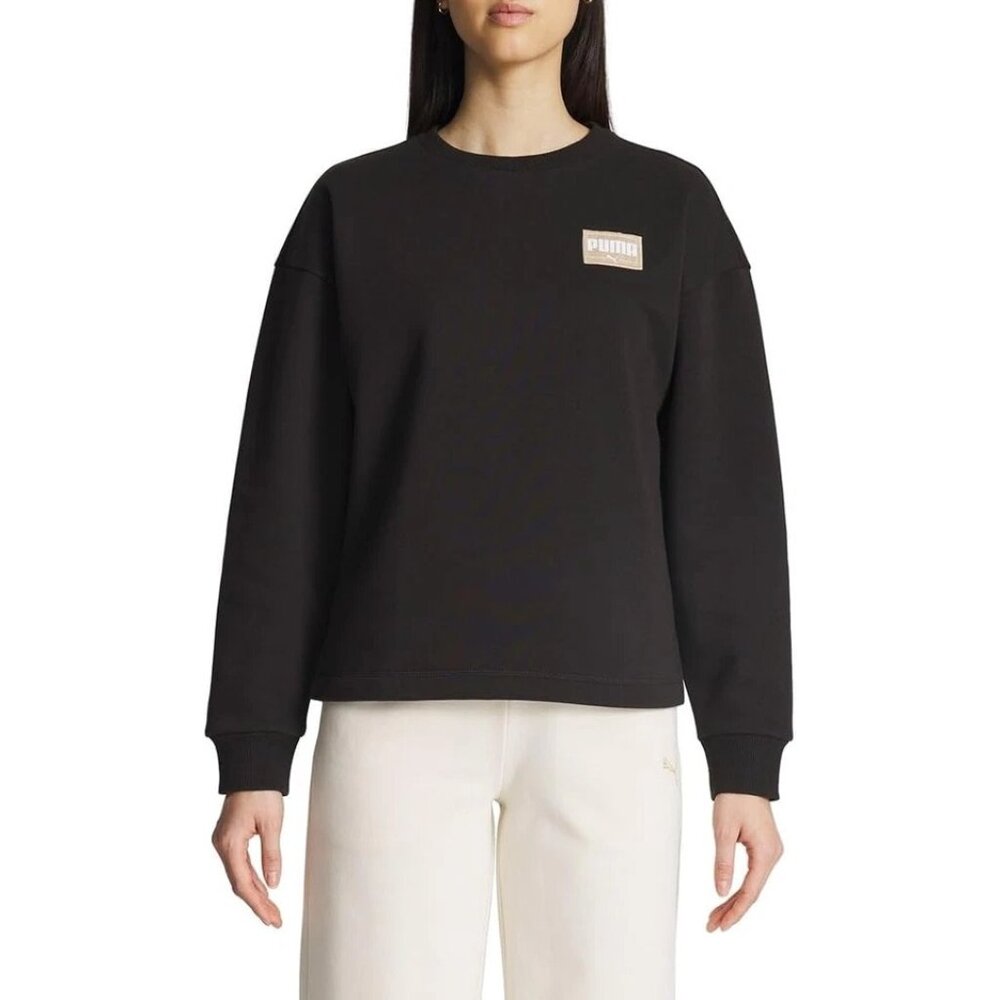 PUMA Womens Sm Fleece Lined Sweatshirt Long Sleeve Top Pullover Crewneck Shirt